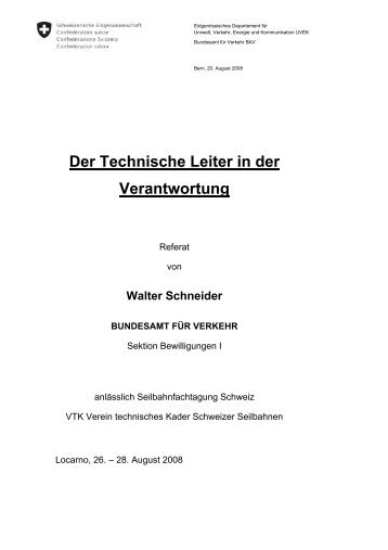 Der Technische Leiter in der Verantwortung - Bundesamt fÃ¼r Verkehr