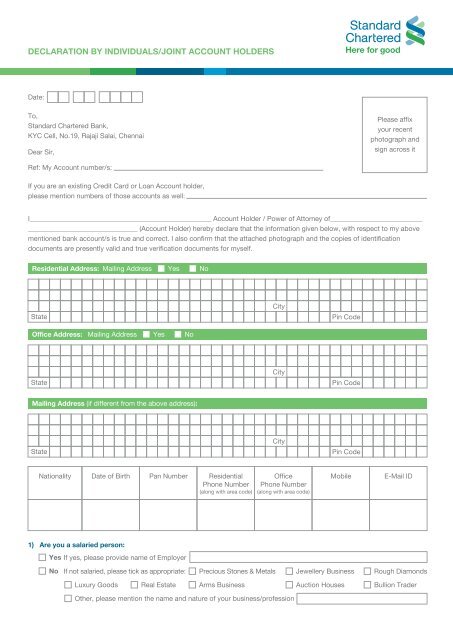 Kyc Declaration Form Standard Chartered Bank
