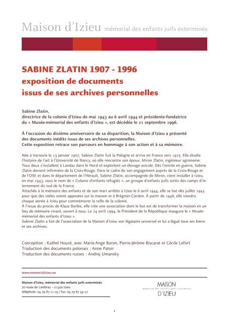 Biographie De Sabine Zlatin Maison D Izieu
