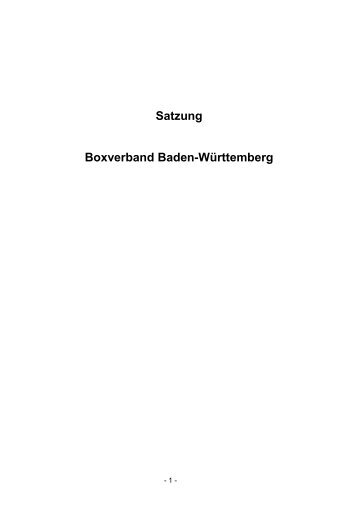 Aktuelle Satzung - Boxverband Baden-Württemberg
