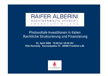 Photovoltaik-Investitionen in Italien Rechtliche Strukturierung und ...