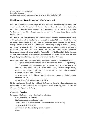 folgende Merkblatt - Institut fÃ¼r Soziologie - Friedrich-Schiller ...