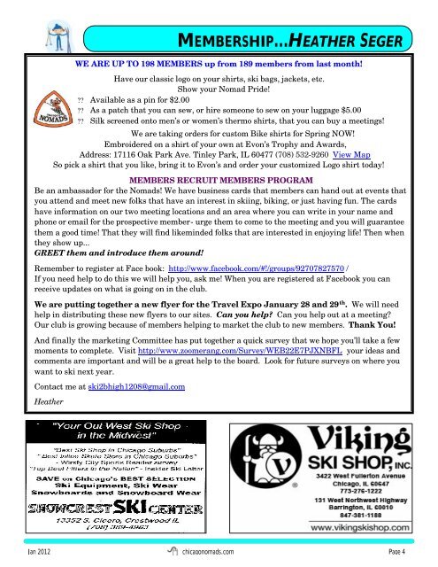 January 2012 Newsletter - Chicago Nomads Ski Club