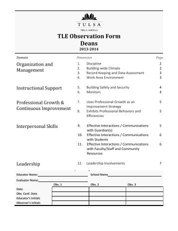 Dean Observation Form - Tulsa Public Schools