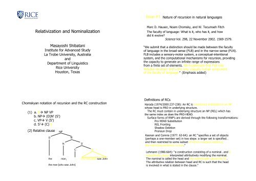 Relativization and Nominalization