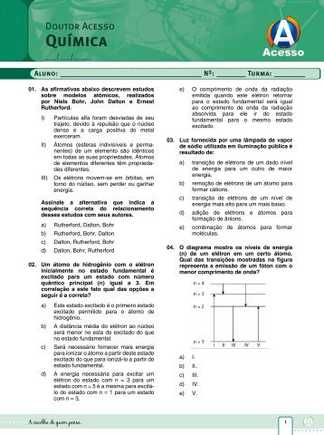 Exercícios – Química – 01 - Curso e Colégio Acesso