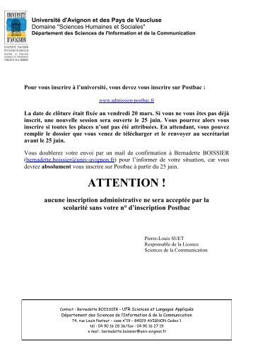 ATTENTION ! - UniversitÃ© d'Avignon et des Pays de Vaucluse