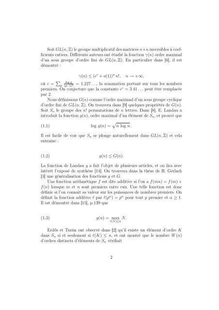 Comparaison des ordres maximaux dans les groupes GL(n,Z) et S ...