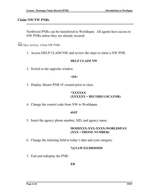 Lesson: Passenger Name Record (PNR) - Global Learning Center