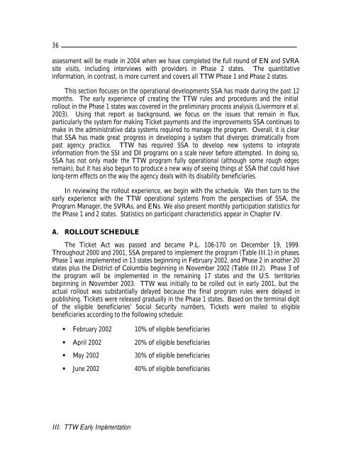 Evaluation of the Ticket to Work Program Initial Evaluation Report