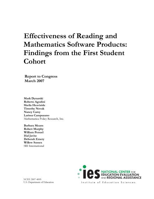 Effectiveness of Reading and Mathematics Software Products ...