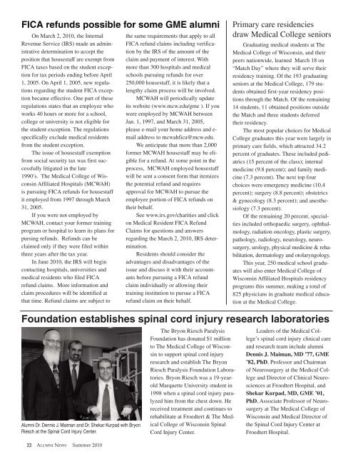 Summer 2010 issue (pdf) - Medical College of Wisconsin