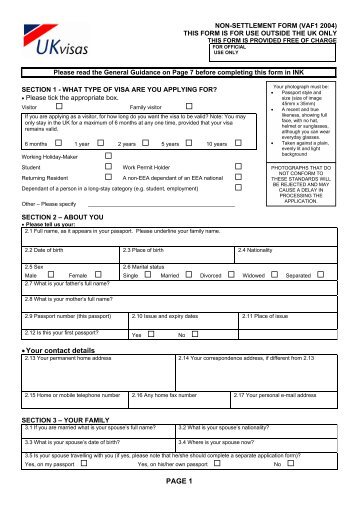 Page 1 NON-SETTLEMENT FORM (VAF1 2004) THIS FORM IS ...