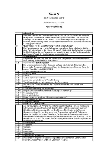 Anlage 7a - Das Fahrerlaubnisrecht