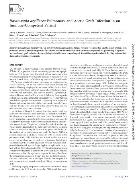 Rasamsonia argillacea Pulmonary and Aortic Graft Infection in an ...