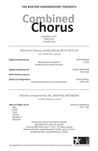 Combined Chorus (Dec. 9) Program PDF - The Boston Conservatory