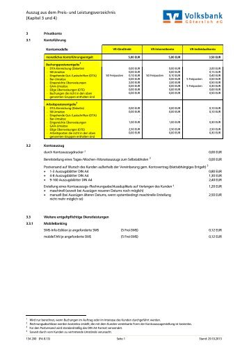 Auszug aus dem Preis- und Leistungsverzeichnis - Volksbank ...