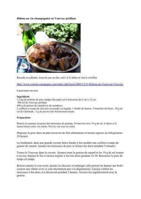 Rillons au vin champagnisÃ© ou Vouvray pÃ©tillant ... - Maison d'Aurette