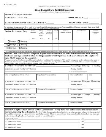 Direct Deposit Form for NYS Employees Section B: Account Type