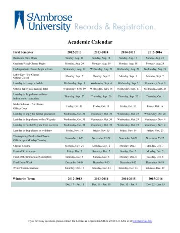 Academic Calendar - St. Ambrose University