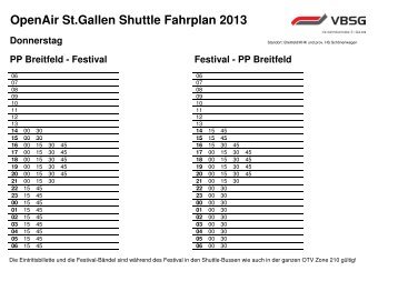 OpenAir St.Gallen Shuttle Fahrplan 2013 Festival