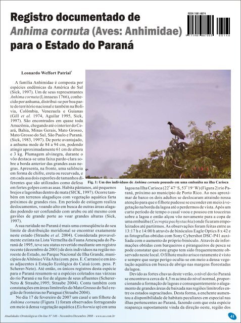 (Aves: Anhimidae) para o estado do Paraná - Atualidades ...