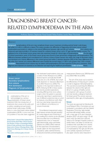Diagnosing breast cancer- related lymphoedema in the arm