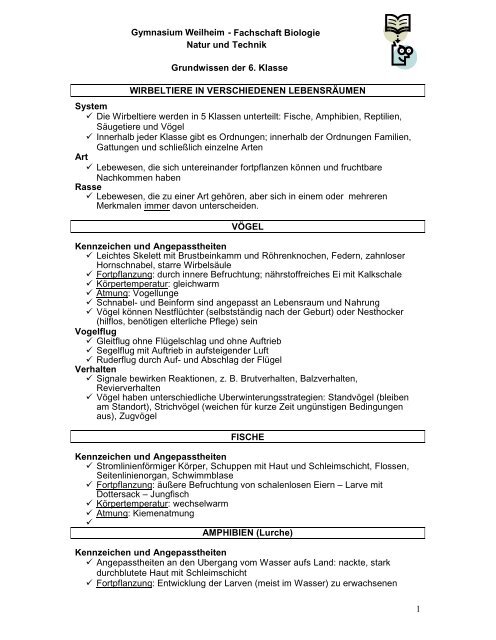 Fachschaft Biologie Natur Und Technik Grundwissen Der 6 Klasse