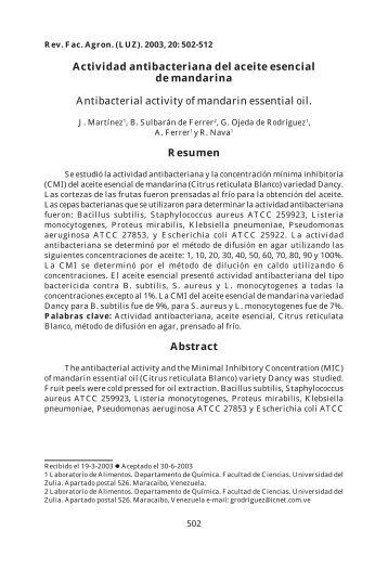 Actividad antibacteriana del aceite esencial de mandarina ...