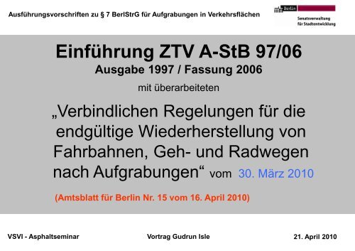 Vortrag "EinfÃ¼hrung ZTV A-StB 97/06" - VSVI