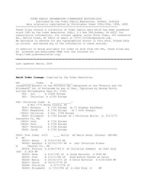 YODER FAMILY INFORMATION--CYBERSPACE EDITION-2002 ...
