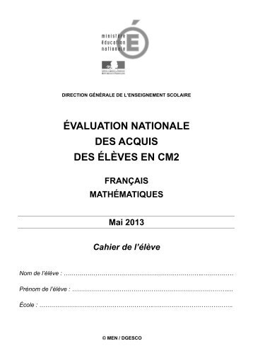 ÃVALUATION NATIONALE DES ACQUIS DES ÃLÃVES EN CM2