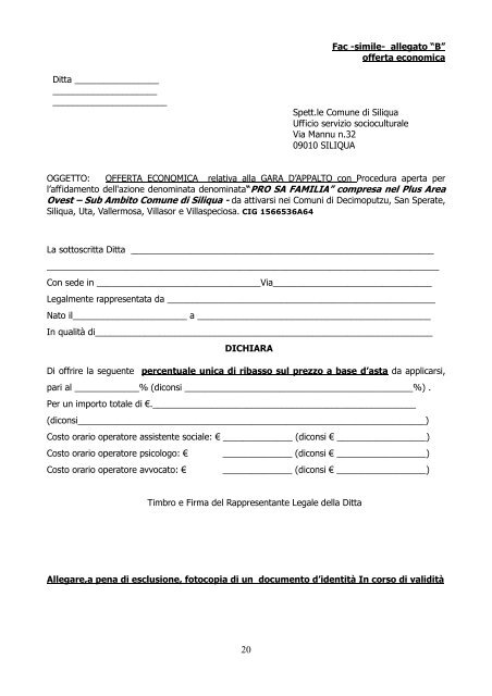 Bando Pro sa familia Siliqua - Sociale - Provincia di Cagliari