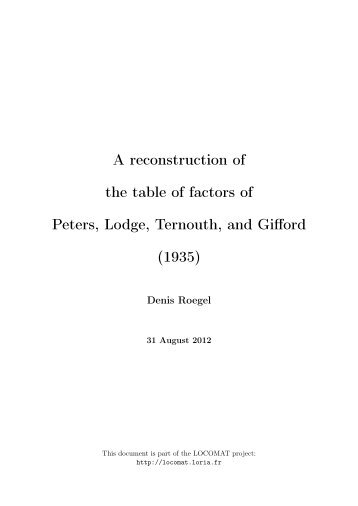 A reconstruction of the table of factors of Peters, Lodge, Ternouth ...