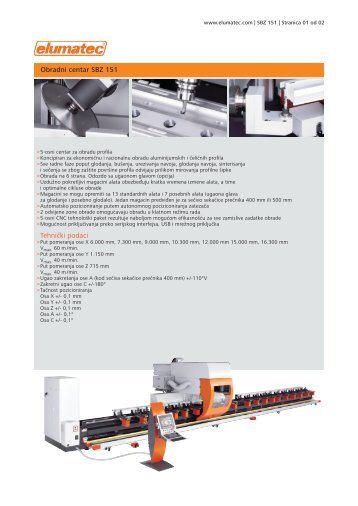 TehniÄki podaci Obradni centar SBZ 151 - Elumatec