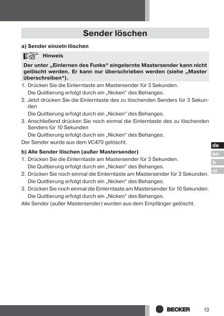 Becker Centronic VarioControl VC470 Anleitung - auf enobi.de