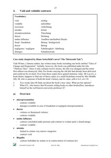 4. Void and voidable contracts a) Overview - Lehrstuhl Zivilrecht VIII