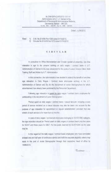 Circular regarding relaxation in age to the persons working ... - Daman