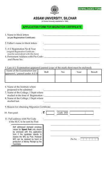 migration certificate form - Assam University