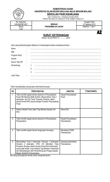 pascasarjana surat keterangan - Sekolah Pascasarjana - UIN Malang