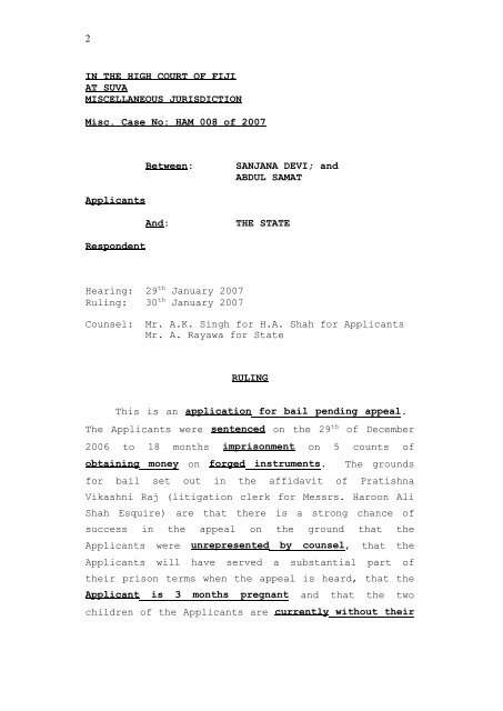 Sanjana Devi and Abdul Samat v State HAM008D.07 - Law Fiji