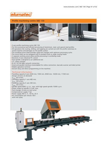 Technical information Profile machining centre SBZ 130 - Elumatec