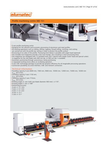 Technical information Profile machining centre SBZ 151 - Elumatec