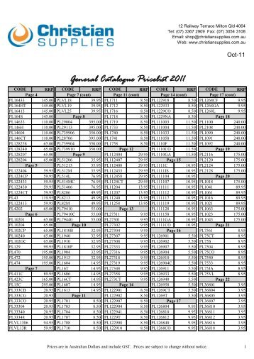 General Catalogue Pricelist 2011 - Christian Supplies