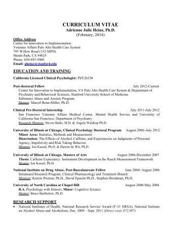 View Curriculum Vitae - Center for Health Care Evaluation (CHCE)