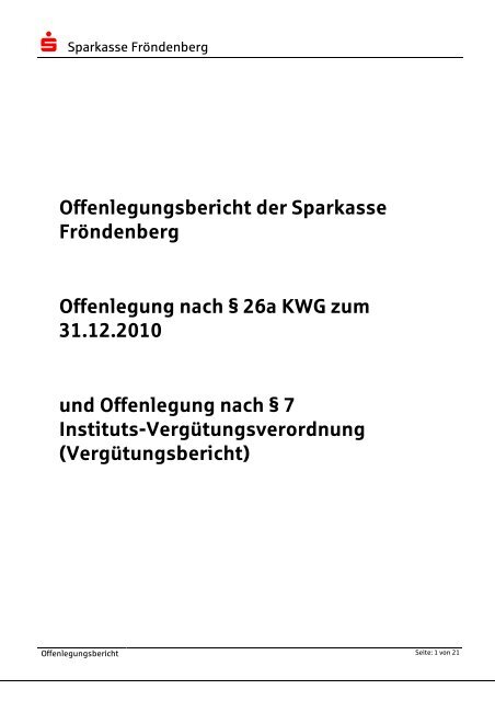 Offenlegungsbericht der Sparkasse FrÃ¶ndenberg Offenlegung nach ...