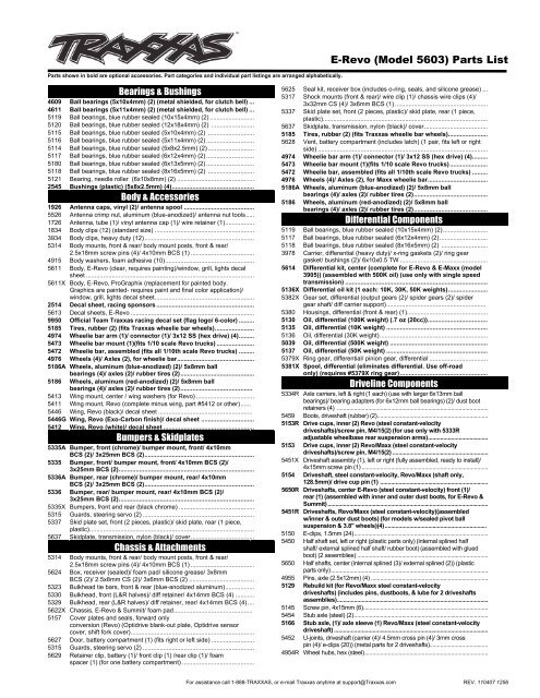 E-Revo (Model 5603) Parts List
