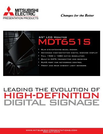 Mitsubishi MDT651S Flat Panel Specs - Frostline Inc.
