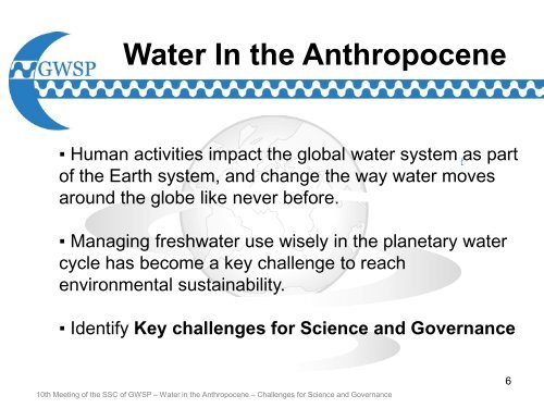 Water In the Anthropocene Challenges for Science and ... - GWSP