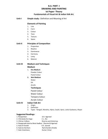 B.A. PART -I DRAWING AND PAINTING Ist Paper- Theory